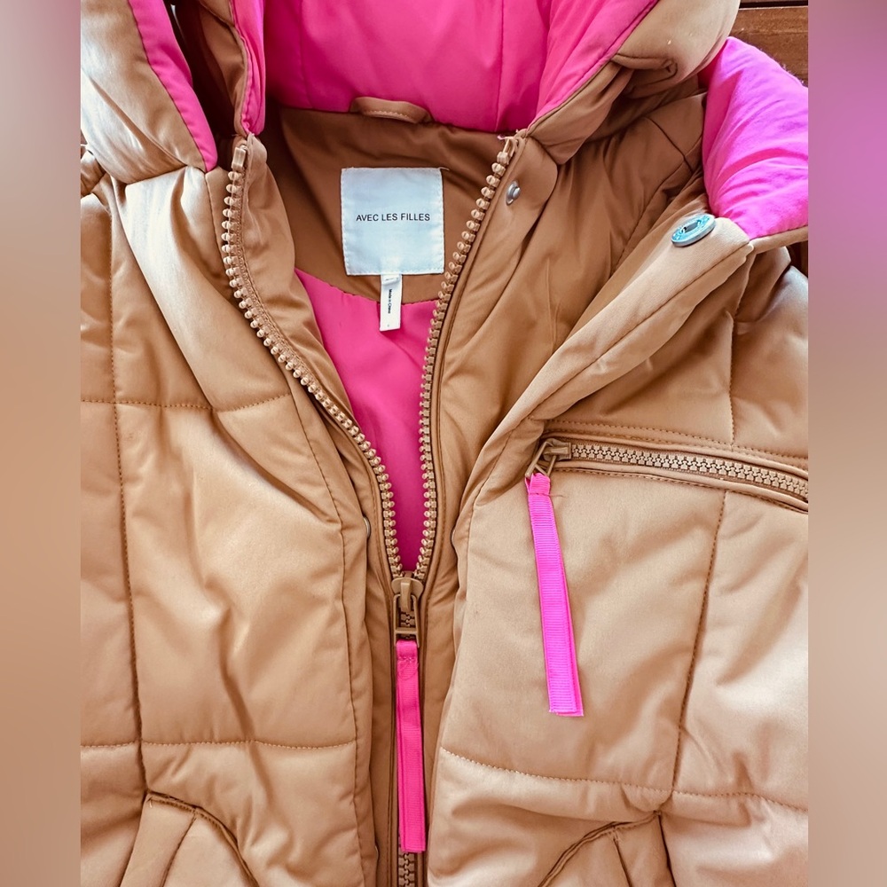Avec Les Filles Tan and Pink Puffer Jacket XS